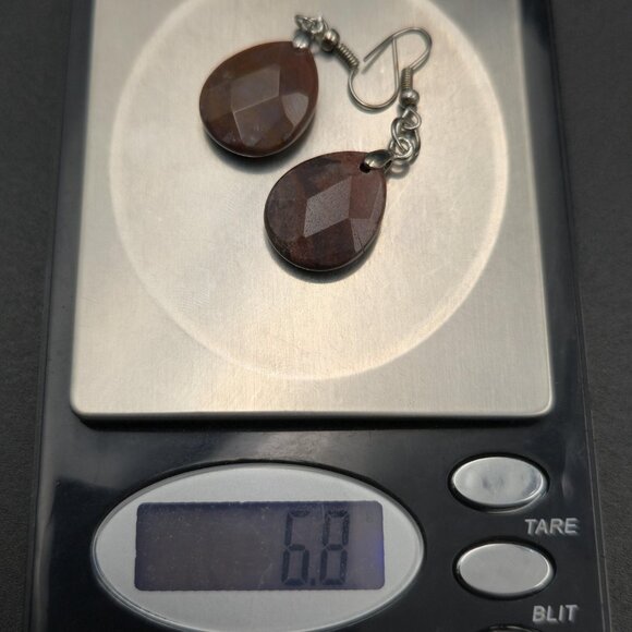 Silver Plated Brown Jasper Stone Dangle Earrings A6503 - Picture 5 of 5